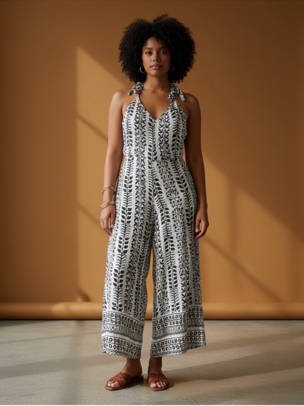 Talisman Temple Botanical Print Wide Leg Jumpsuit Ankle Lounge by Sundance, NWT